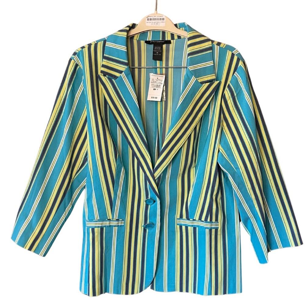 Ashley Stewart blazer coat lightweight striped preppy stretch  jacket Sz 14
